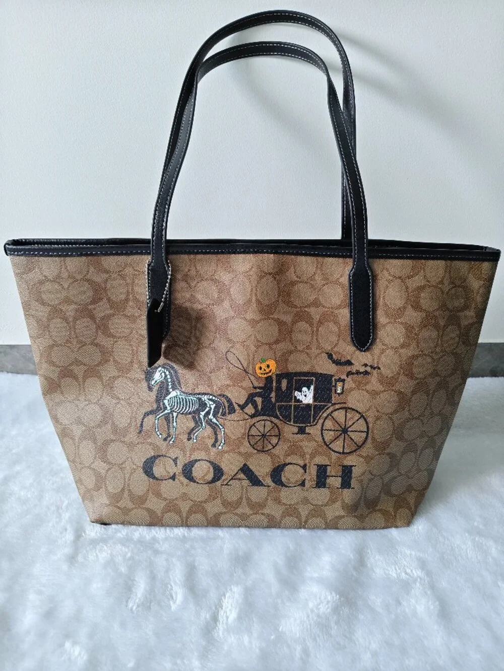 Coach Halloween Skeleton Carriage Tote Bag Signature Canvas